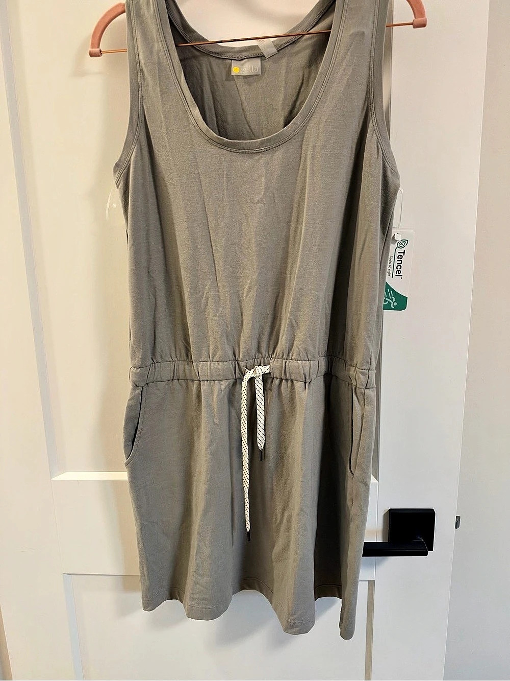 Zella  Drawcord Waist Dress Gray Mini Size Medium